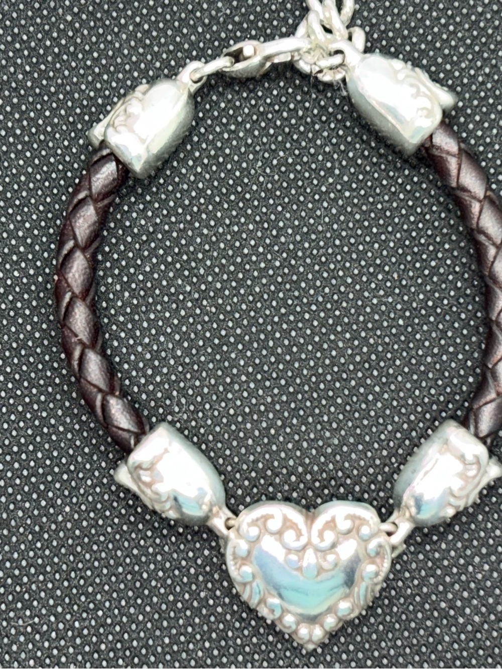 Brighton Brown Braided Leather Bracelet with Silver Heart